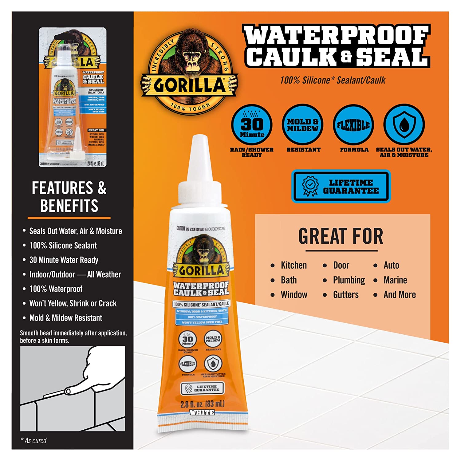 Gorilla 100% Silicone Clear Sealant [83ml]