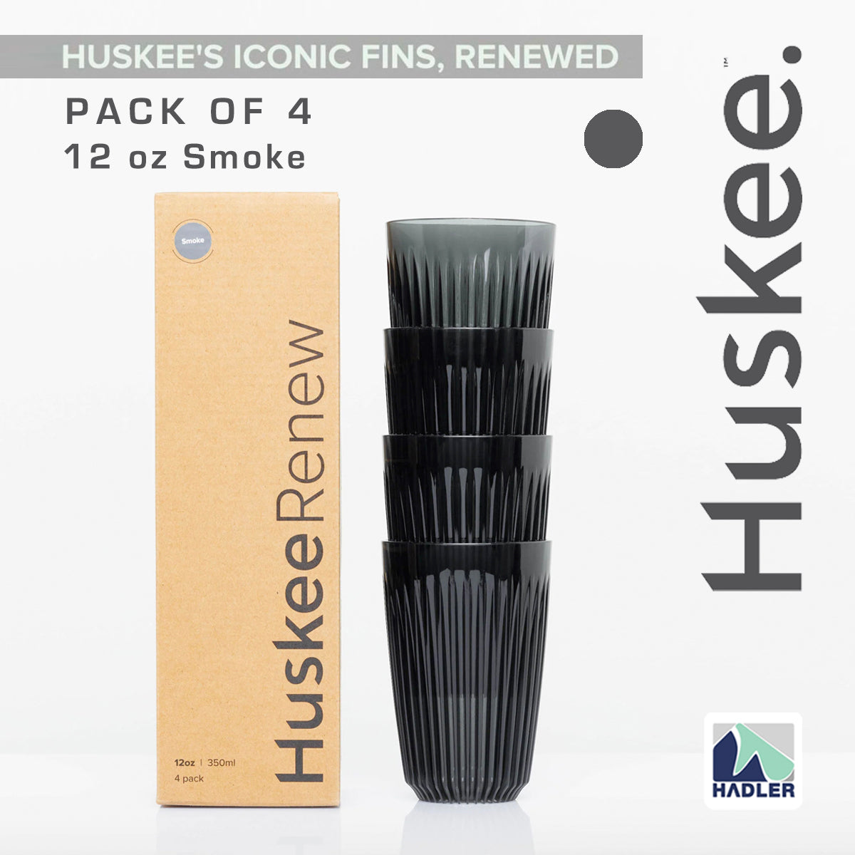 Huskee Renew 12oz Pack of 4 Coffee Cups [Smoke]