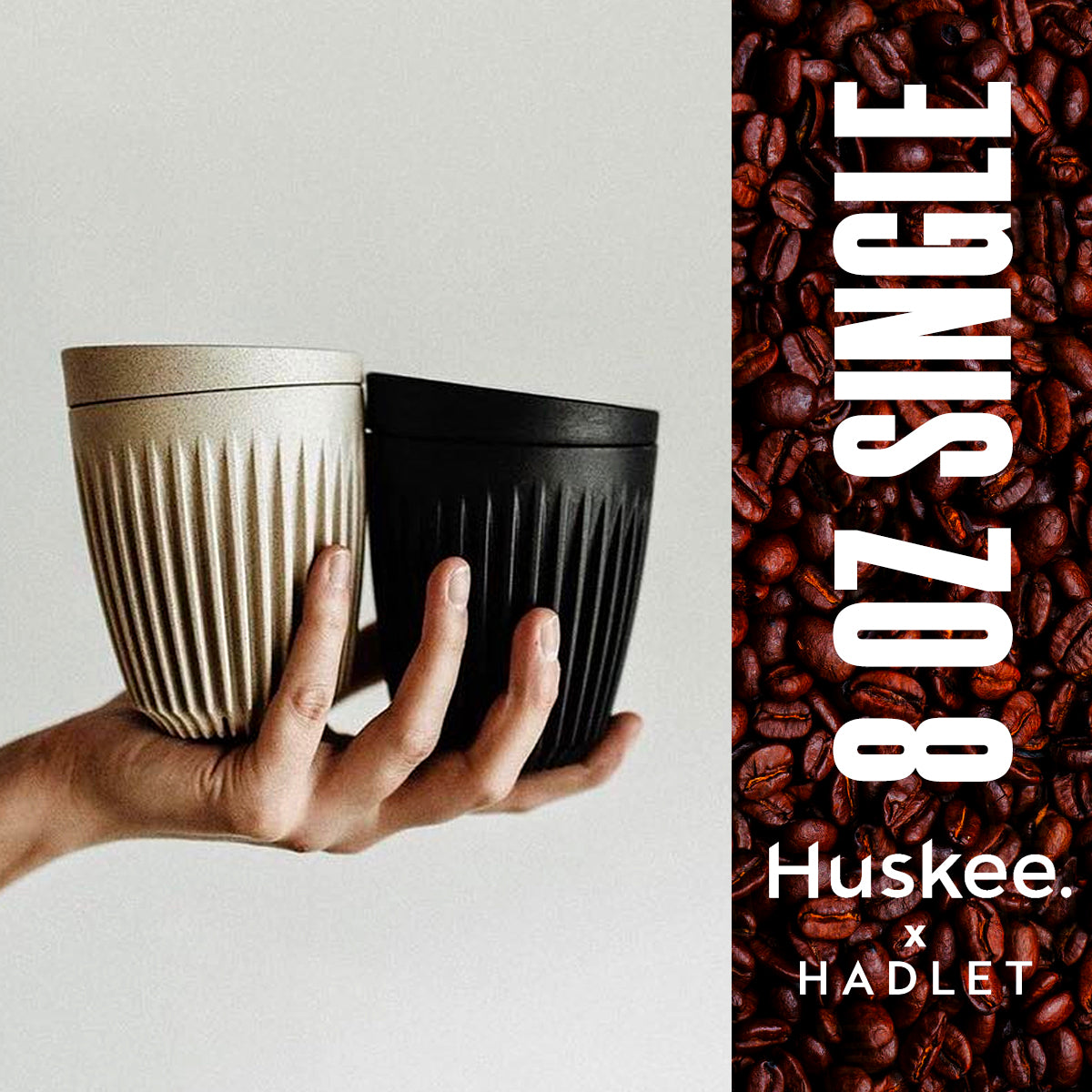 Huskee Coffee Cup + Lid Charcoal/Natural [240ml/8oz] Eco-Friendly Non Toxic