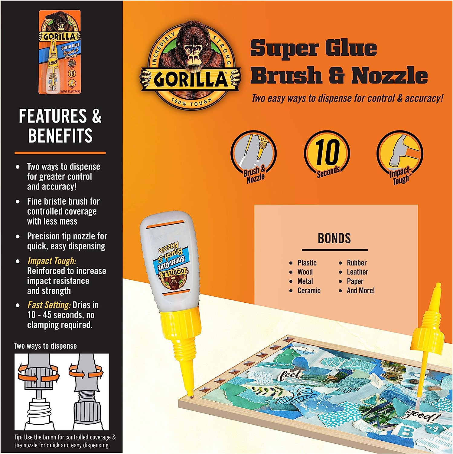 Gorilla Super Clear Glue with Brush & Nozzle Applicator 10g