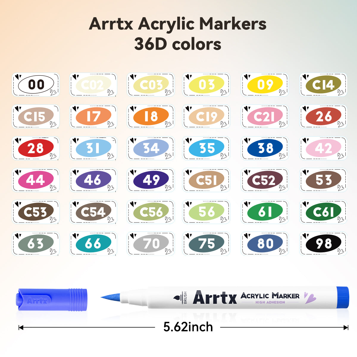 Arrtx 36 Colors Acrylic Brush Paint Pens
