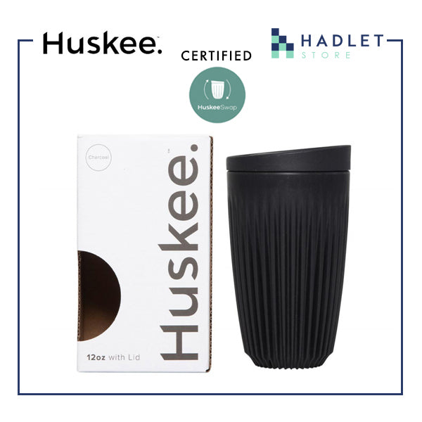 Huskee Coffee Cup + Lid Charcoal/Natural [360ml/12oz] Eco-Friendly Non Toxic