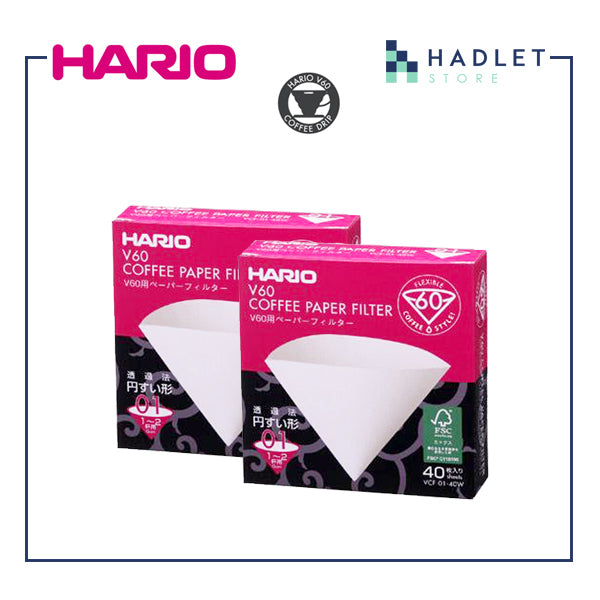 Hario Coffee Filter Paper V60 White 01/02 40 Count [Set of 2/5]