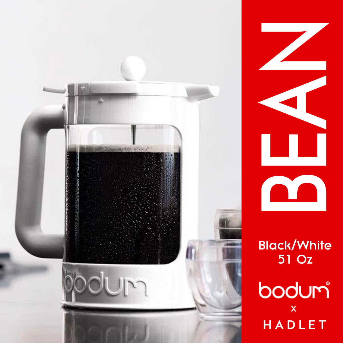 Bodum BEAN 冷萃咖啡机，51 盎司/1.5 升，白色/黑色