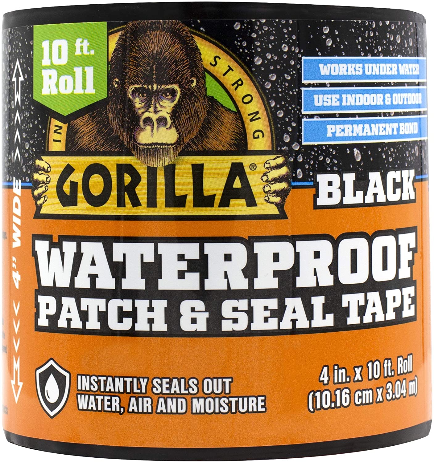 Gorilla Waterproof Patch & Seal Tape, 3.04 x 0.1 m, Black/White/Clear