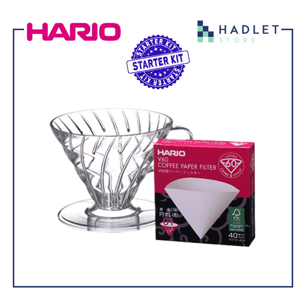 Hario V60 Coffee Starter Kit Dripper & Filter Paper [Size 01/02] White/Transparent/Red