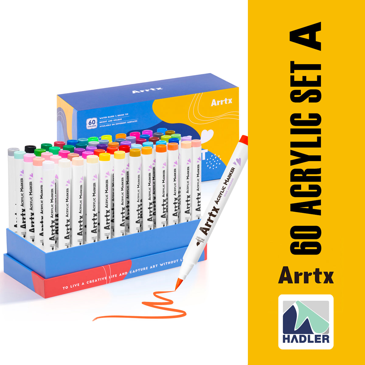 Arrtx 60 Colors Acrylic Marker Brush Tip Set A