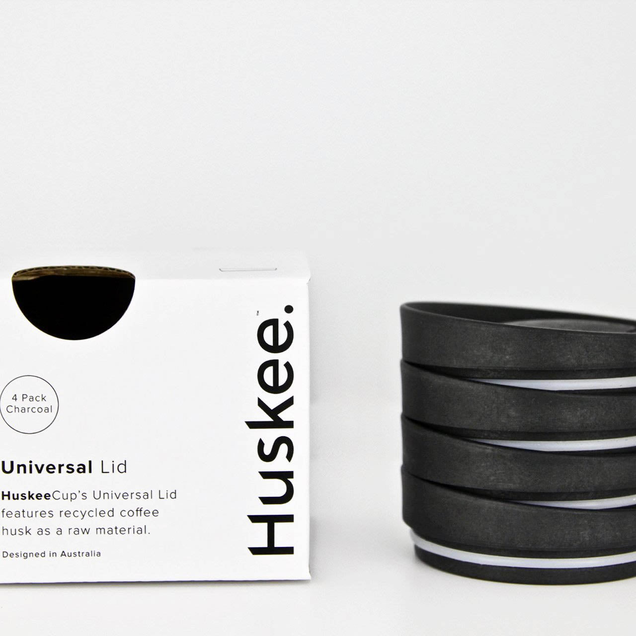 Huskee Coffee Universal Lid Pack of 4 (Charcoal/Natural)