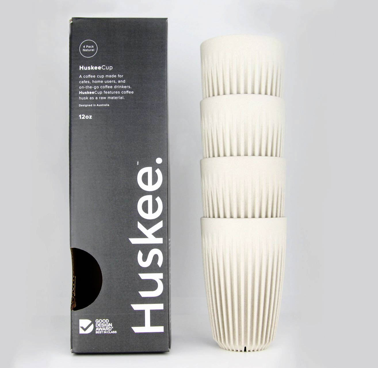 Huskee Coffee Cups Pack of 4 [12oz/360ml] (Charcoal/Natural)