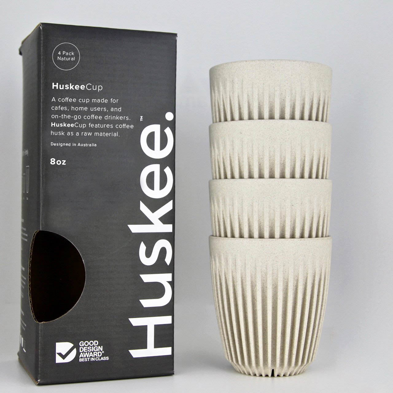Huskee Coffee Cups Pack of 4 [8oz/240ml] (Charcoal/Natural)