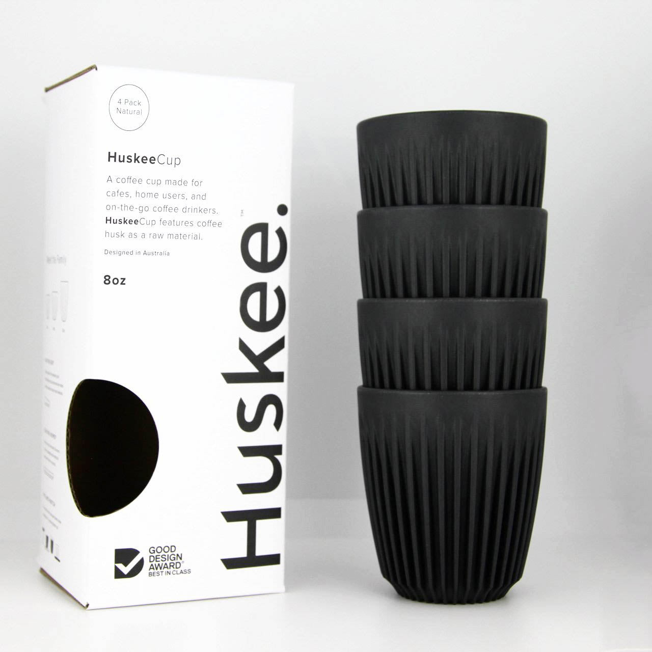Huskee Coffee Cups Pack of 4 [8oz/240ml] (Charcoal/Natural)
