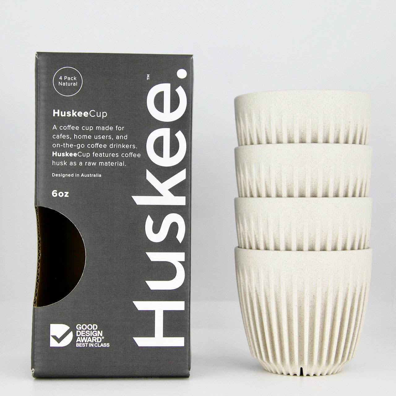 4 x 6 盎司/180 毫升环保无毒 Huskee 咖啡杯（木炭/天然）