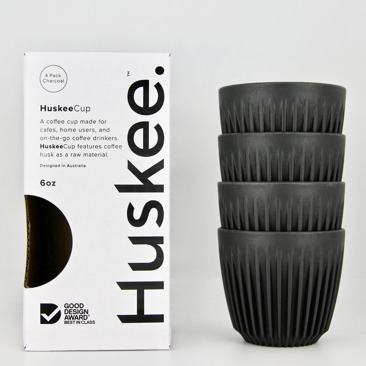 Huskee Coffee Cups Pack of 4 [6oz/180ml] (Charcoal/Natural)