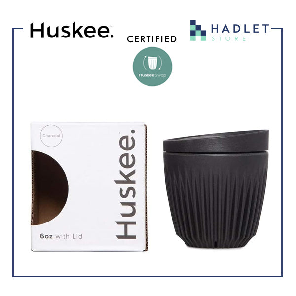 Huskee Coffee Cup + Lid Charcoal/Natural [180ml/6oz] Eco-Friendly Non Toxic