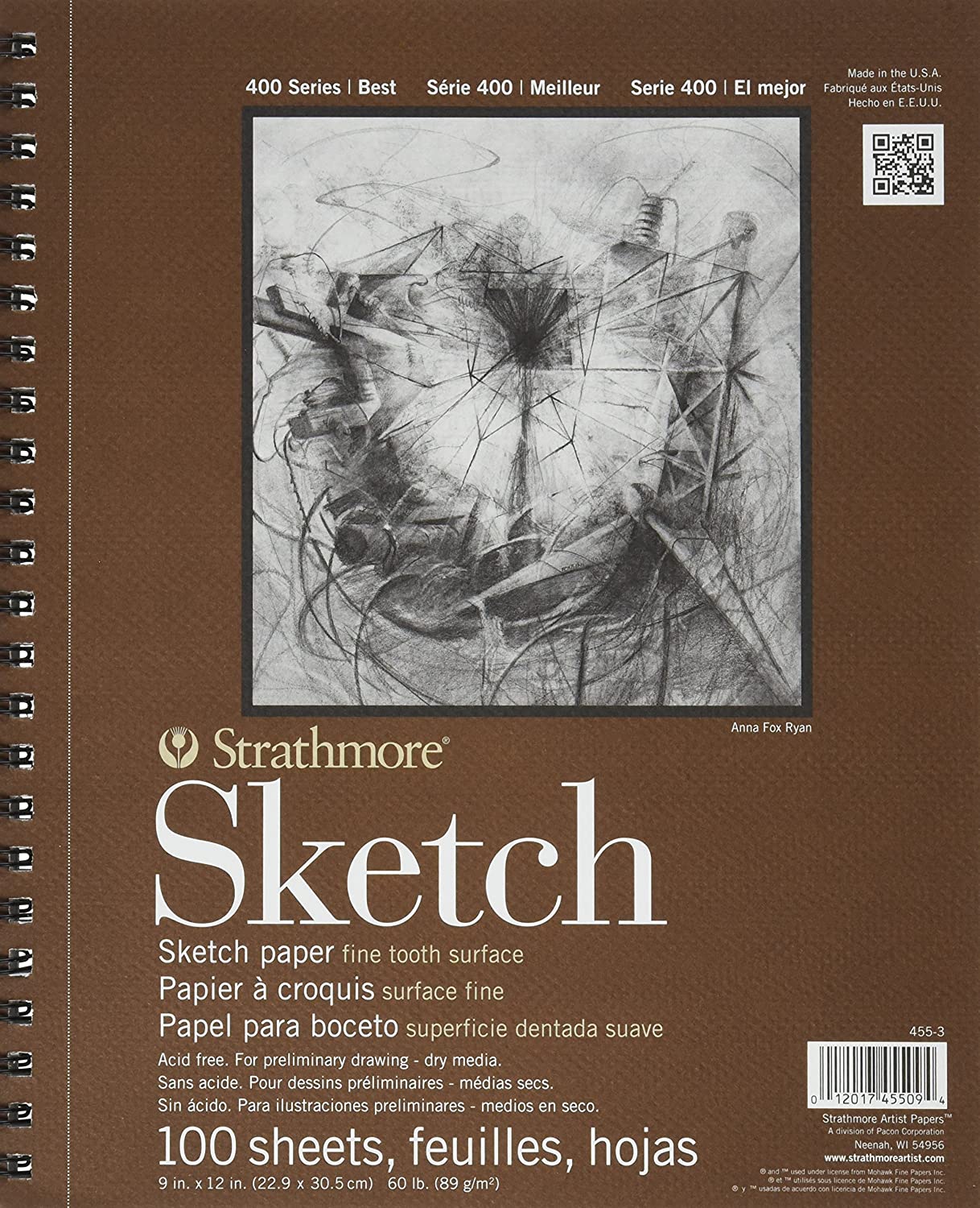 Strathmore 400 Sketch Series 22.9cm x 30.5cm Spiral Sketch Book, 100 Sheets