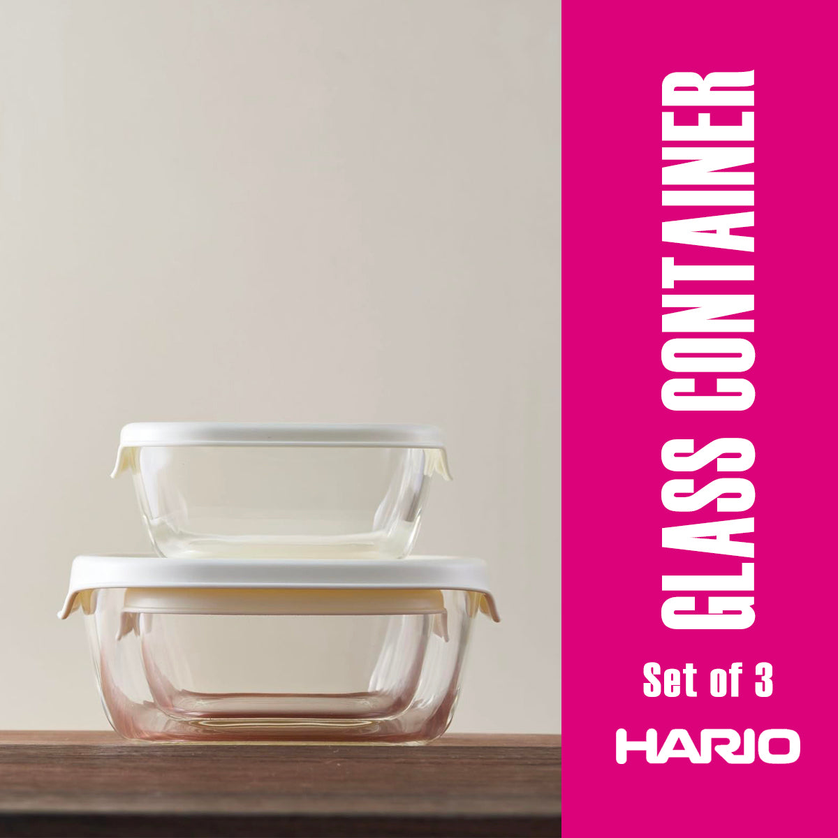 Hario Heat Resistant Glass Storage Container Set of 3 [White]