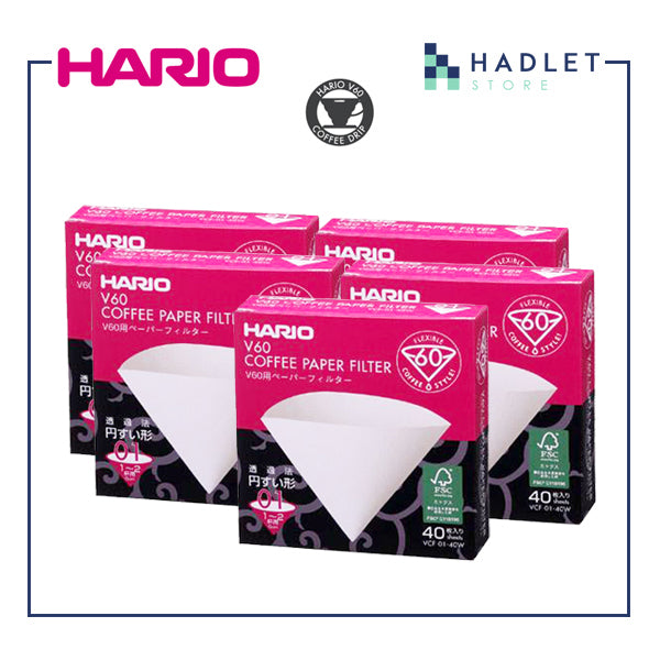 Hario Coffee Filter Paper V60 White 01/02 40 Count [Set of 2/5]