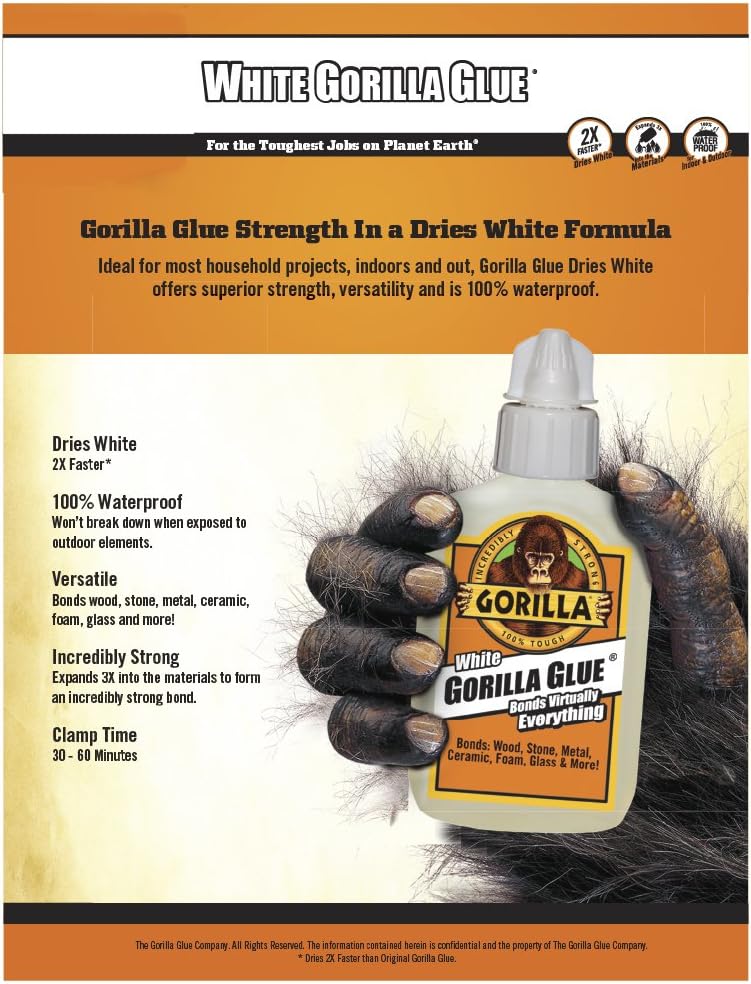 Gorilla White Glue, Waterproof Polyurethane 2 Oz