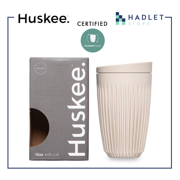 Huskee Coffee Cup + Lid Charcoal/Natural [360ml/12oz] Eco-Friendly Non Toxic
