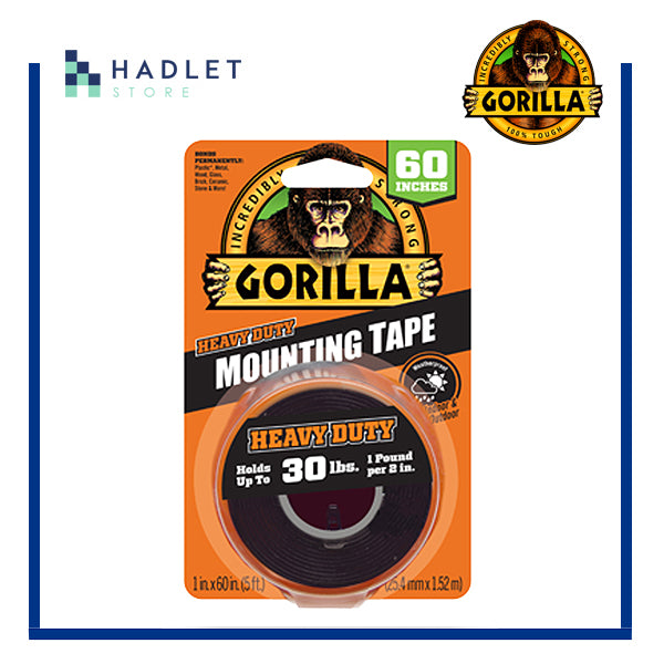 Gorilla Heavy Duty Double Sided Mounting Tape, 1 x 60/120 inches, Black Industrial Strength