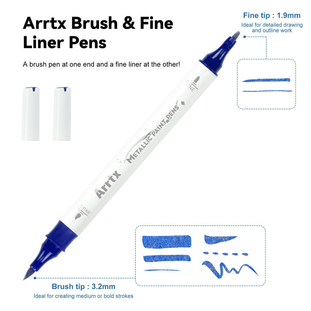 Arrtx 18 Metallic Colors Acrylic Marker Soft Brush Tip