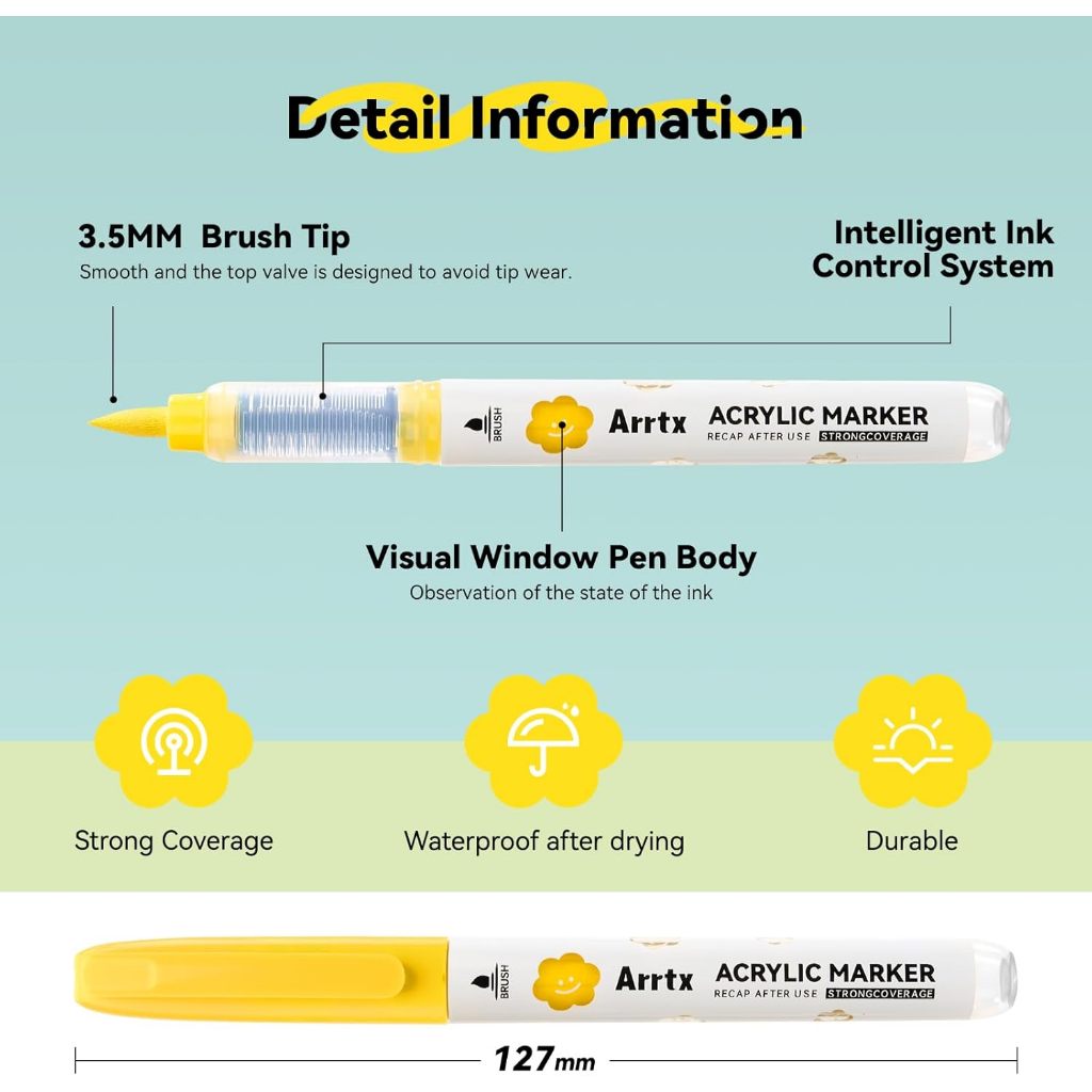 Arrtx 36 Acrylic Paint Markers Brush Tip & Liquid Ink