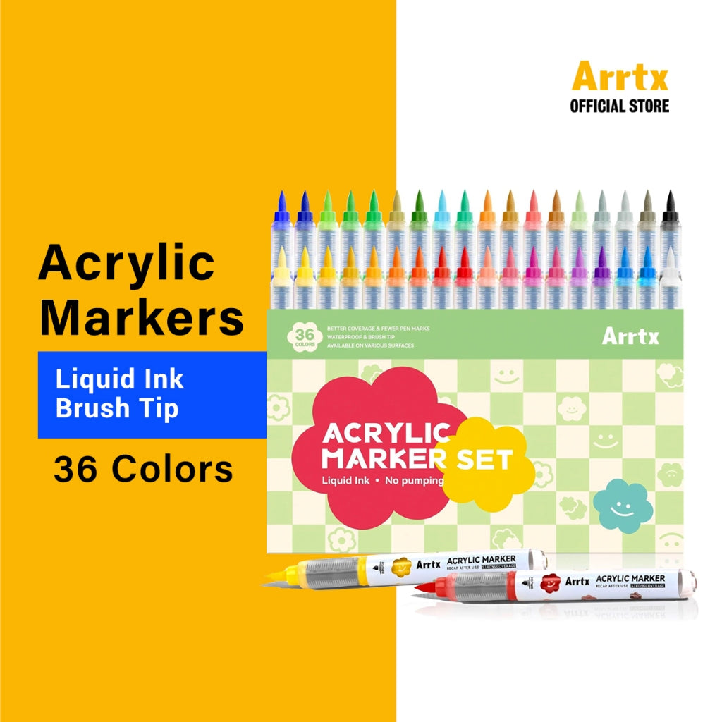 Arrtx 36 Acrylic Paint Markers Brush Tip & Liquid Ink